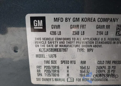 2021 Chevrolet Trax Fwd Ls from USA, damaged, VIN KL7CJKSB5MB307997